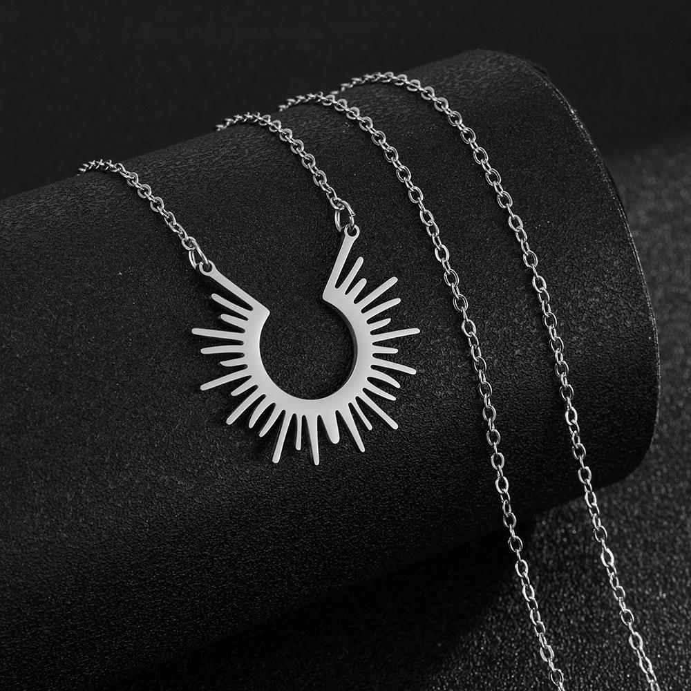 Hengshi Sunflower & Moon Totem Stainless Steel Pendant Necklace