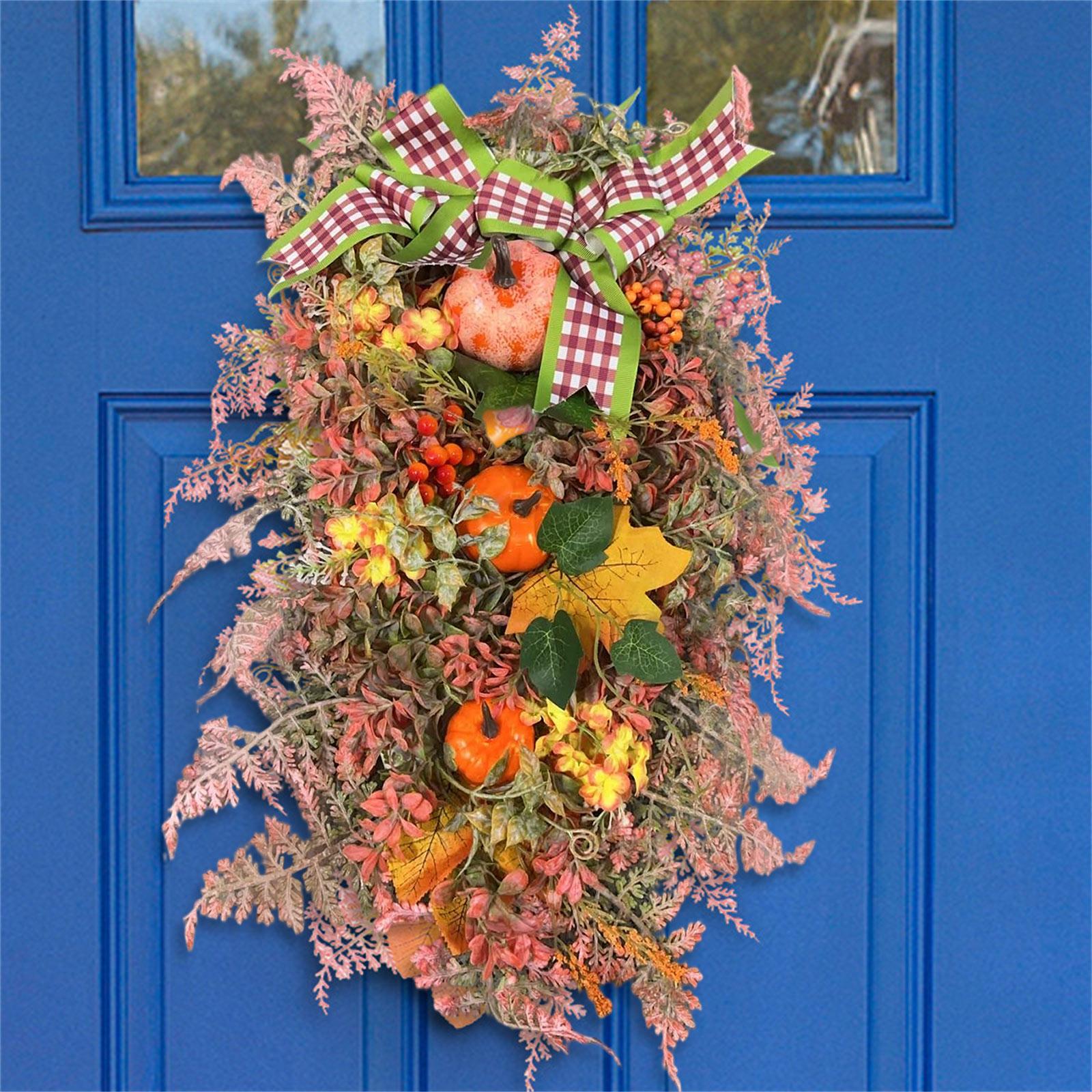

Осенние венки для входной двери, венок из искусственных листьев, тыкв и ягод для украшения помещений и улицы One Size