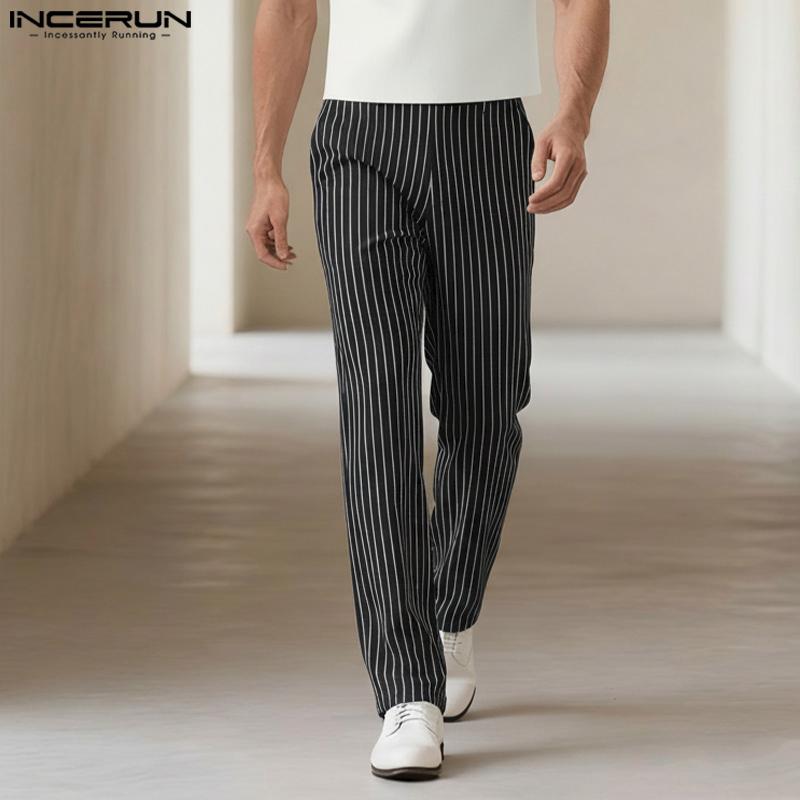 

INCERUN Мужские Повседневные Эластичные Полосатые Длинные Брюки-Шаровары 4XL чёрный