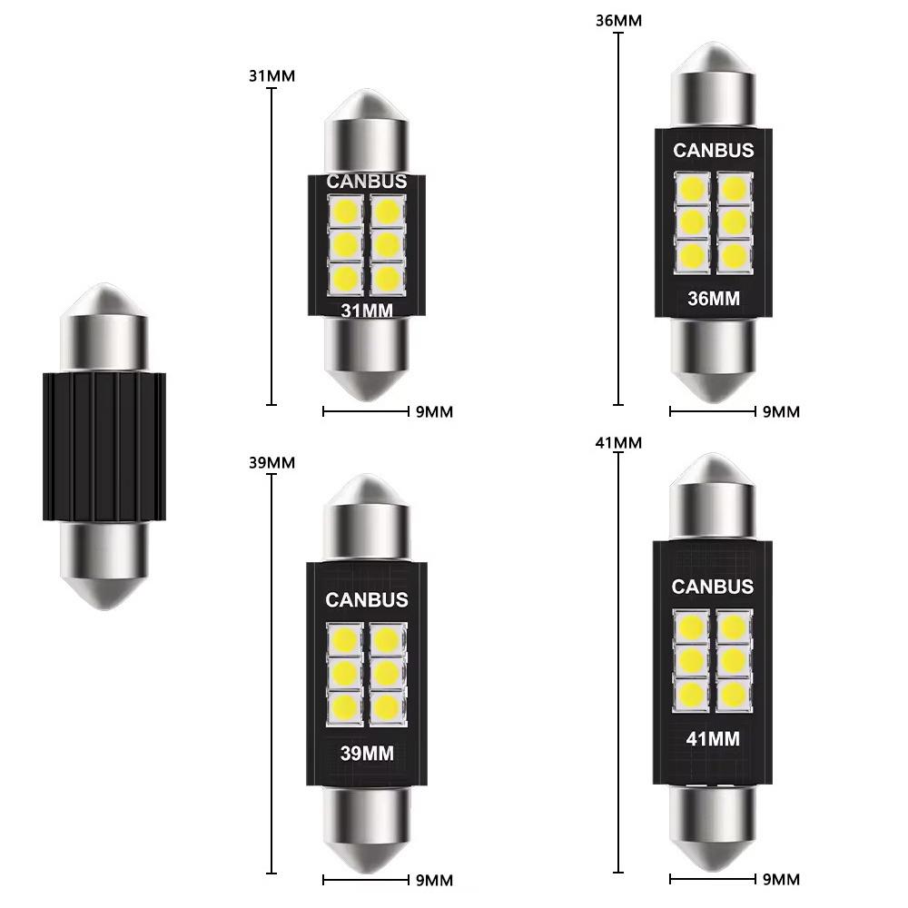 2-10 PCS 600LM Super Bright C5W LED Bulbs CANBUS Festoon 31/36/39/41MM 12V 3030-6SMD 6500K White Car Interior Dome Trunk Lights