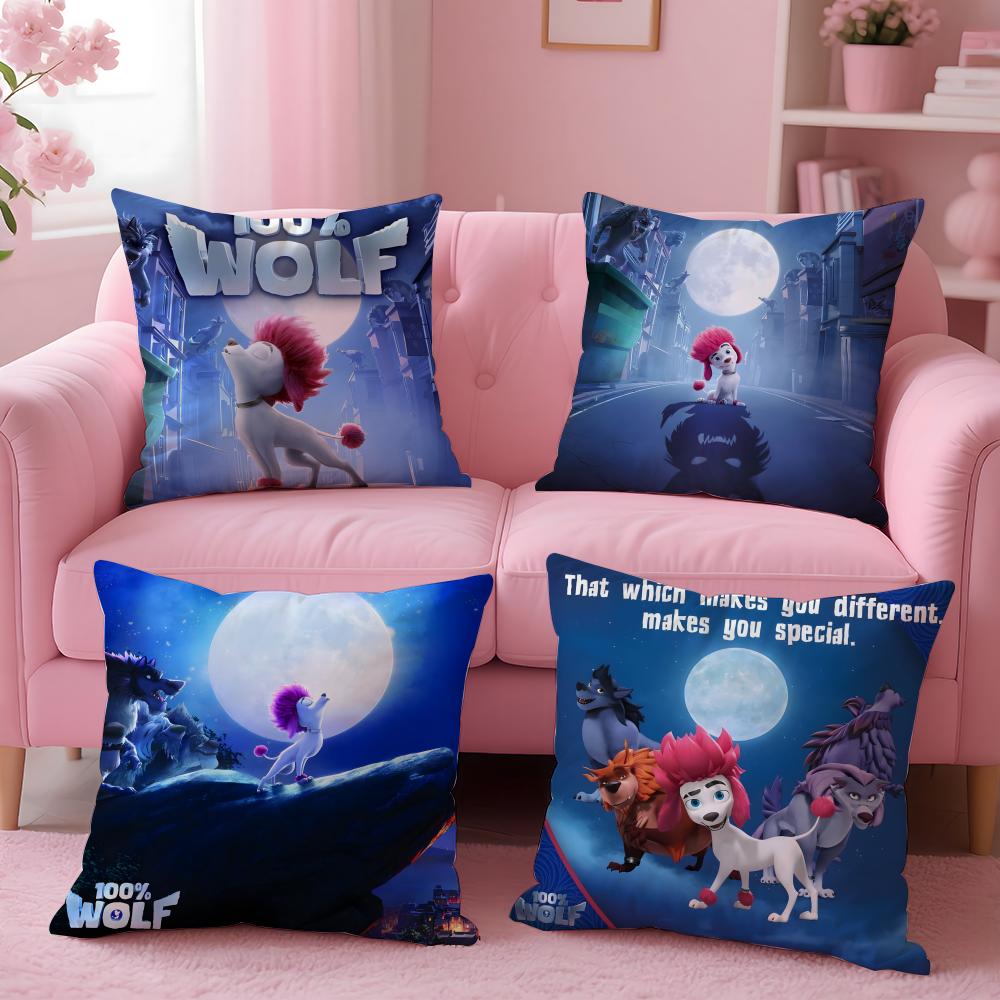 100% W-Wolf Cute Anime Cushion Cover Comfortable Reversible Pillow Cover Ideal For Car Sofa Bedroom & Beyond