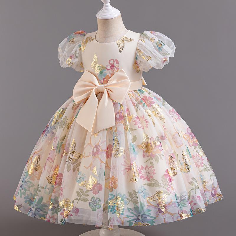 Girls Summer Bow Mesh Princess Dresses Middle Child Wedding Dresses Dresses