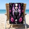 1pc Addams Family Wednesday3 Beach Towel, Sports Cape, Beach and Seaside Swimming Pool Equipment, Fashion Pattern, Rectangular, Travel Essentials