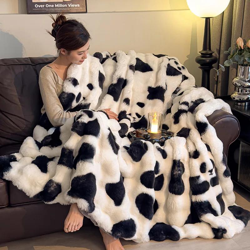 

2025 New Thickened gradual change leopard print toka rabbit plush bubble quilt cover blanket multi-functional blanket only 2pcs pillowcase
