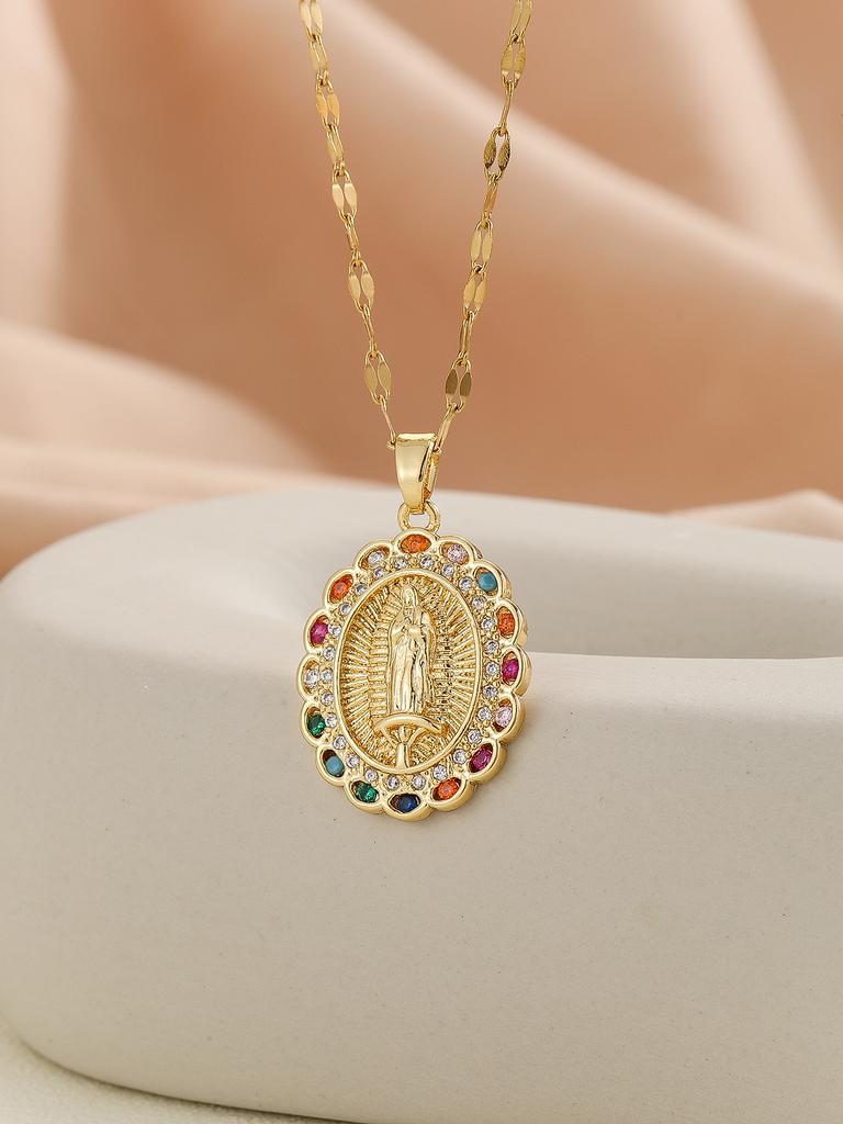 European and American Personalized Design with Micro Inlaid Zircon Santa Maria Series Necklaces In Colorful Religious Fashion