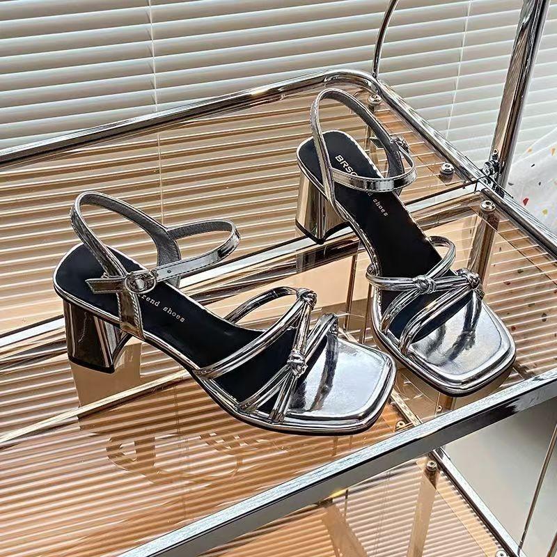 2025 new summer open toe word with season fairy style with skirt versatile soft sole high heel thick heel sandals women