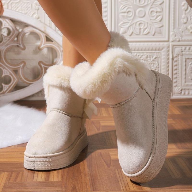 Women's Plus Size Frayed Edge Platform Snow Boots Winter Short Ankle Suede Warm Fleece Lined Cotton Boots