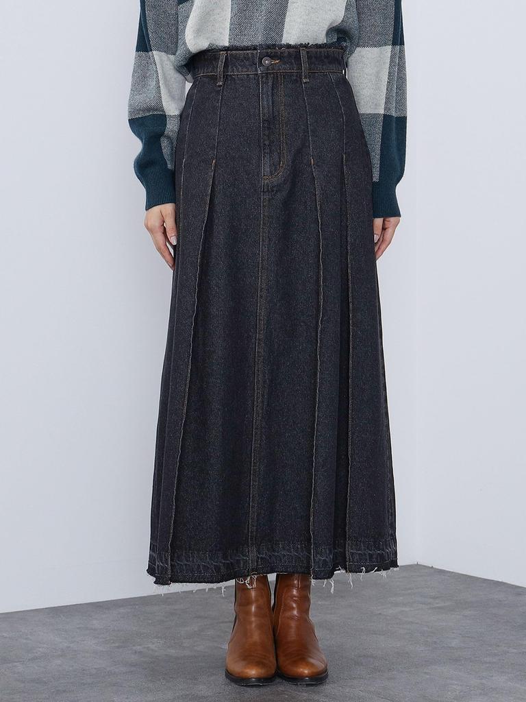 Skirt Wide Pleated Denim Skirt BLACK M [Beams Heart] Women's
