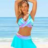 Women's Halter Blue Strawberry Candy Print Bikini Tankini Swimsuit
