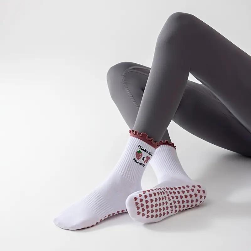 1 Pair Women'S Embroidered Prima Socks - Non-Slip Yoga & Pilates Socks Comfort Fit for All-Season Indoor Workouts