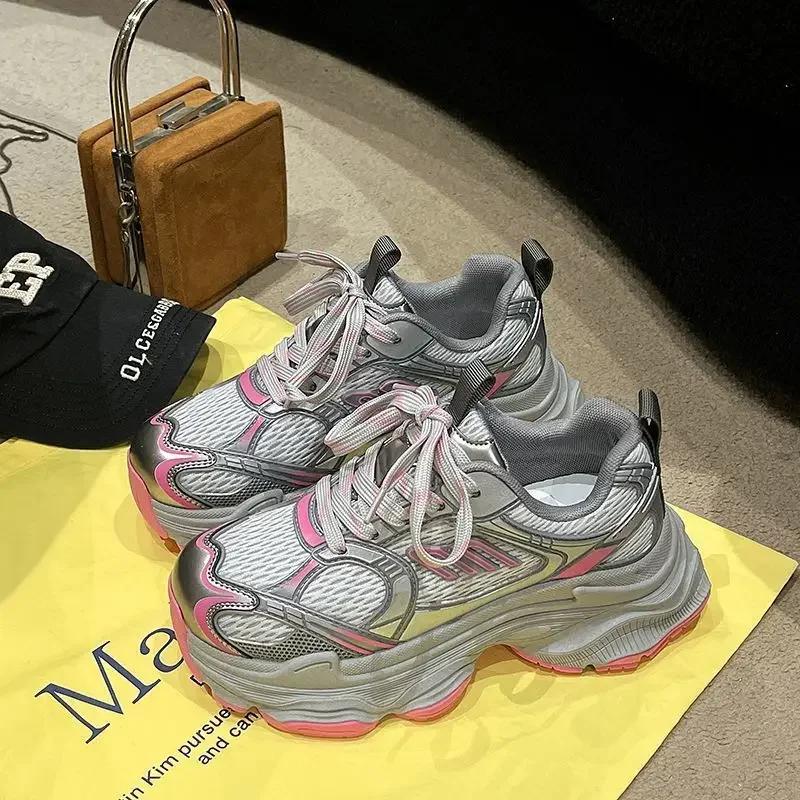 New Thick Bottom Father Sneakers Women's Color Block Mesh Breathable Comfortable Versatile Casual Sports Casual Shoes