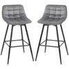 Set of 2 Tall Stools In Nordic Style with Backrest and Footrest, Stools with Backrest In Velvet Effect Fabric and Metal, 45x47x88 Cm, Grey