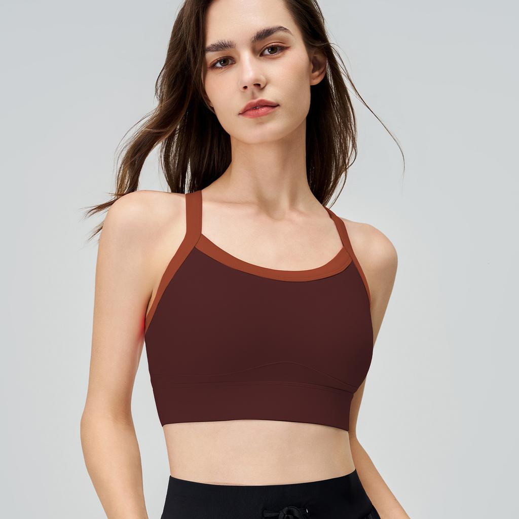 Women's Summer Two Tone Yoga Sports Bra One Piece Outdoor Shockproof Cross Back Yoga Vest