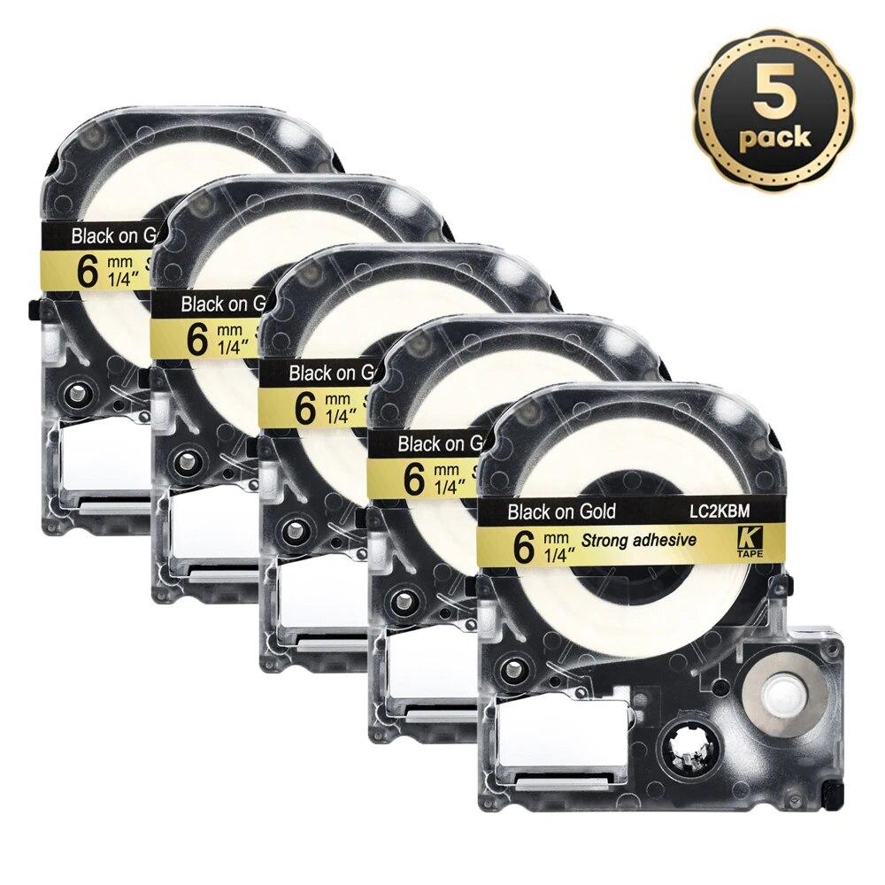 5 Packungen 6 mm mehrfarbige Etiketten, kompatibles Epson-Etikettenband SS6KW LC-2WBN9 SC6YW SC6BW SC6RW für Kingjim Epson-Drucker LW300 LW400