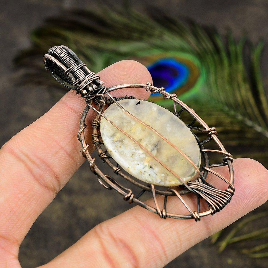 Plume Agate Handmade Copper Wire Wrap Jewelry Pendant 2.84" M2D13