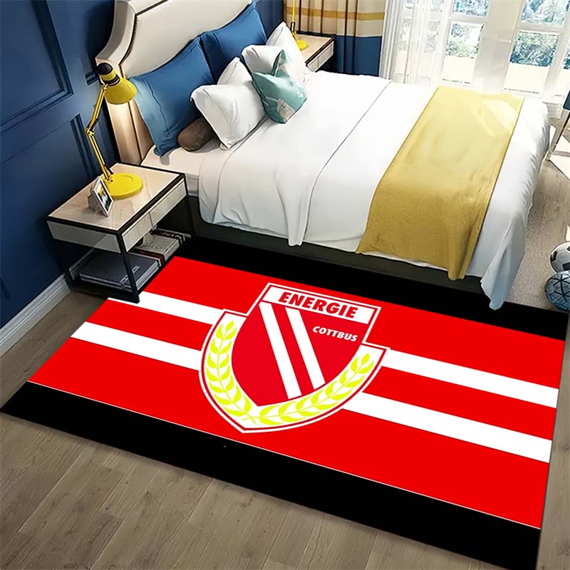 Tappeto Area Stampa Bandiera a Strisce Rosse Bianche Emblema Energie Cottbus Tappetino Rettangolare Antiscivolo Decorazione Ingresso Casa Tifoso di Calcio