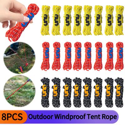 8 Pack 3mm Reflective Camping Rope Outdoor Tent Guy Ropes Camping Canopy Cord for Camping Hiking Canopy Shelter Outdoor Activity