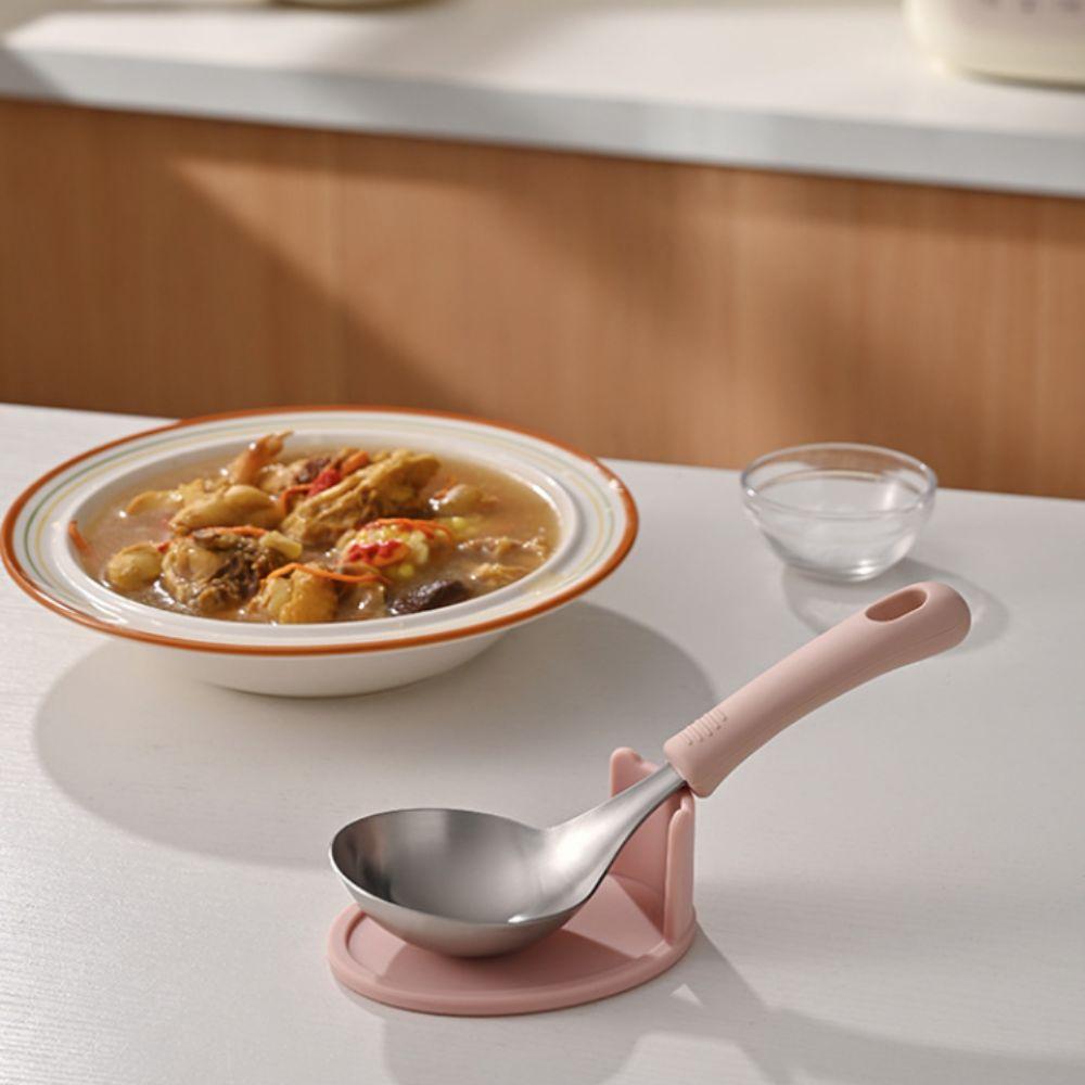 Silicone Handle Korean Soup Spoon Set With Spoon Rack Hot Pot Spoon Household Tablespoon  Cooking
