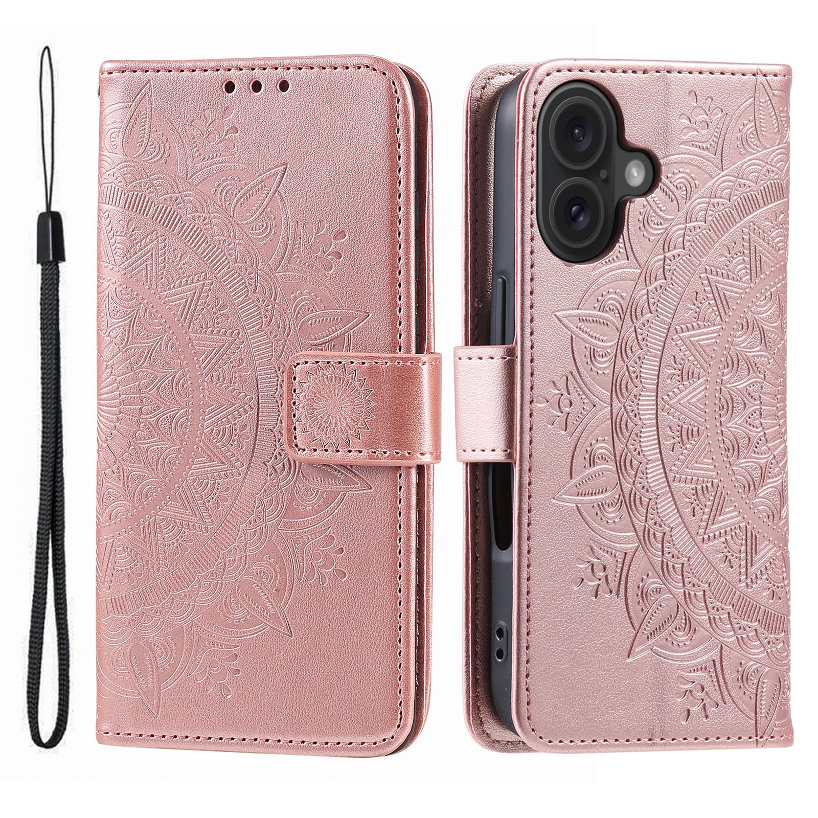 

For iPhone 17 Stand Case Imprinted Totem PU Leather Wallet Phone Cover with Wrist Strap Grey