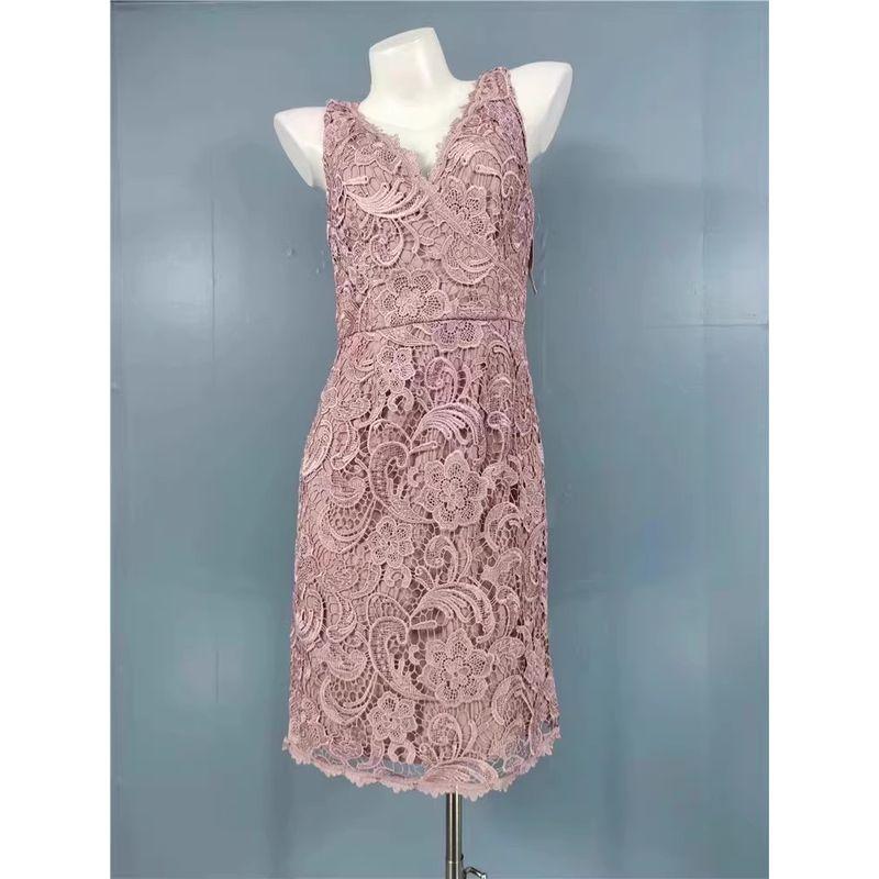 

Foreign Trade Order Commuter Lady Sexy Versitile Fashion Heavy Industry Lace Embroidery Sleeveless Elegant All-Match High Waist Dress Light pink 10