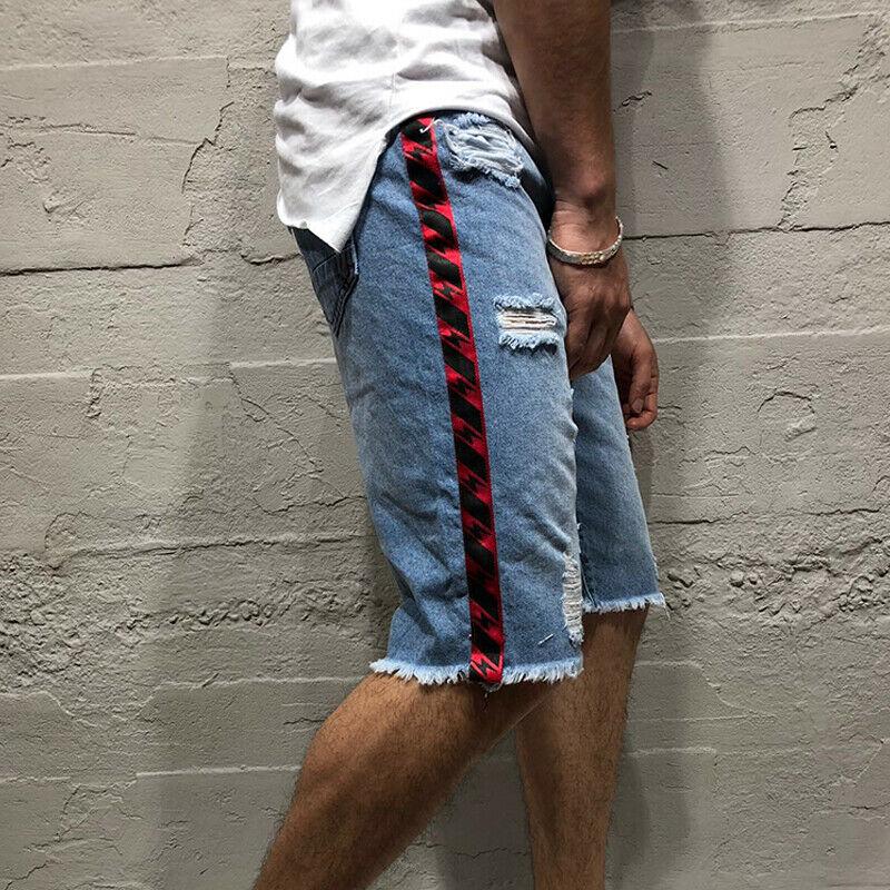 Buy Ripped Denim Shorts Men Splicing 