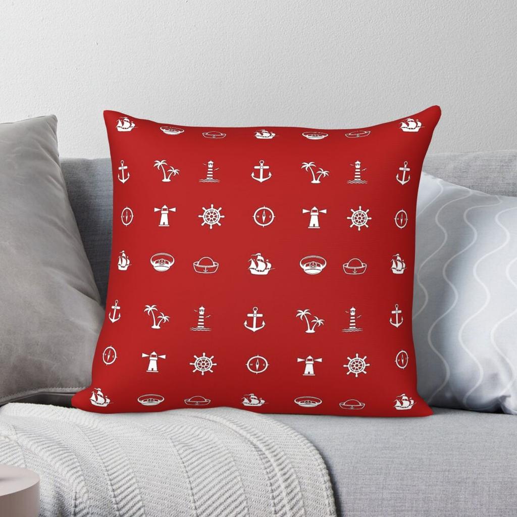 Small And Nautical Red Square Pillowcase Polyester Linen Velvet Creative Decorative Throw Pillow Case Room Cushion Case x