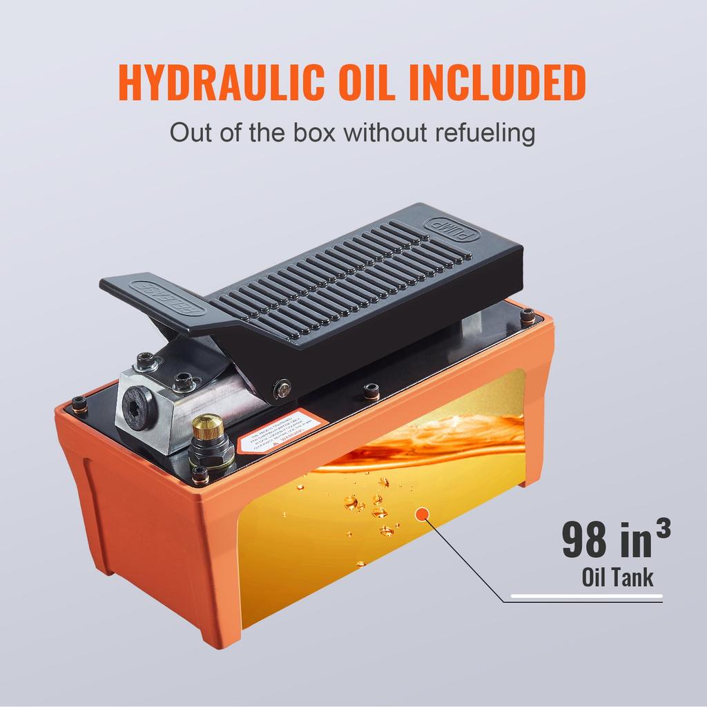 VEVOR Air Hydraulic Pump, 6895 Bar 1.9L Reservoir, NPT 10mm Oil Outlet, NPT 6.4mm Inlet, 2m Pipe