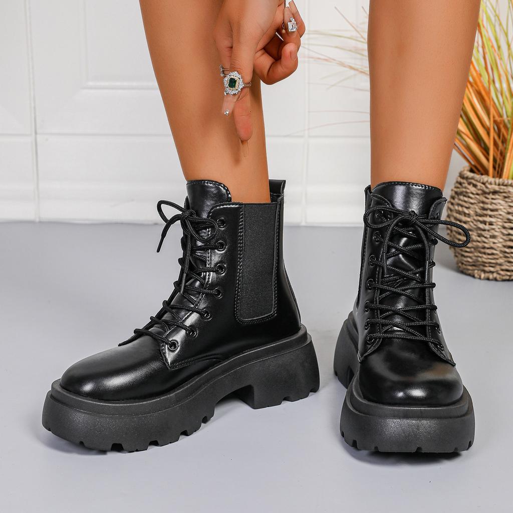 Women's non-tired feet Martin boots comfortable soft elastic trend of non-slip wear-resistant chic hundred outstanding height increase shoes