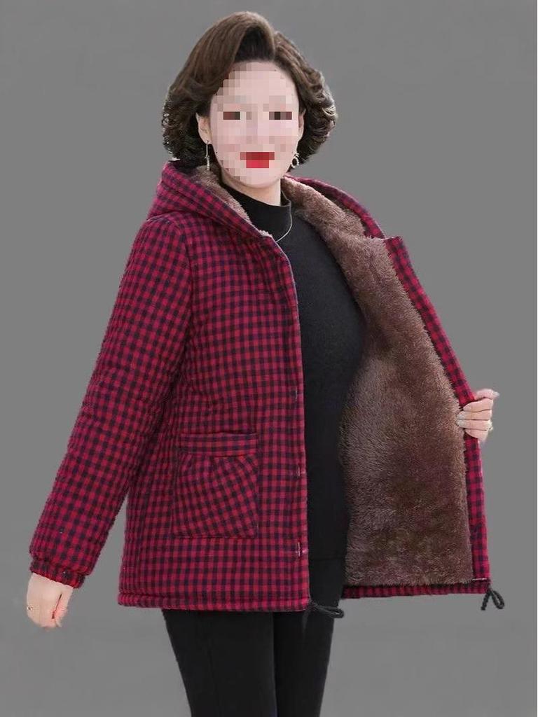 Veste à capuche chaude pour femmes d'âge moyen et âgées: Manteau en coton Automne/Hiver