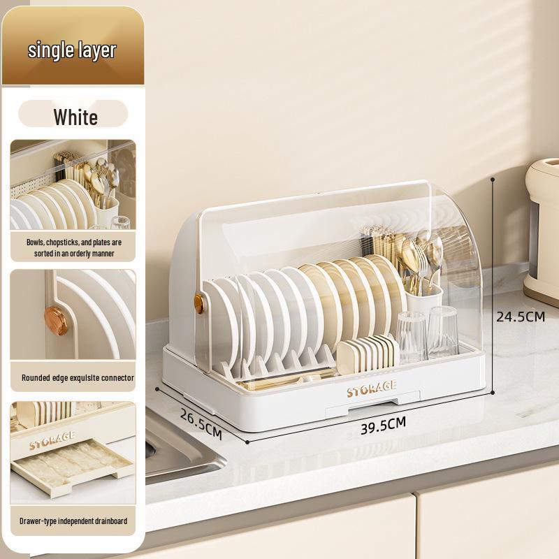 Kitchen Dish Rack with Lid: Bowl, Chopstick, and Cutlery Organizer