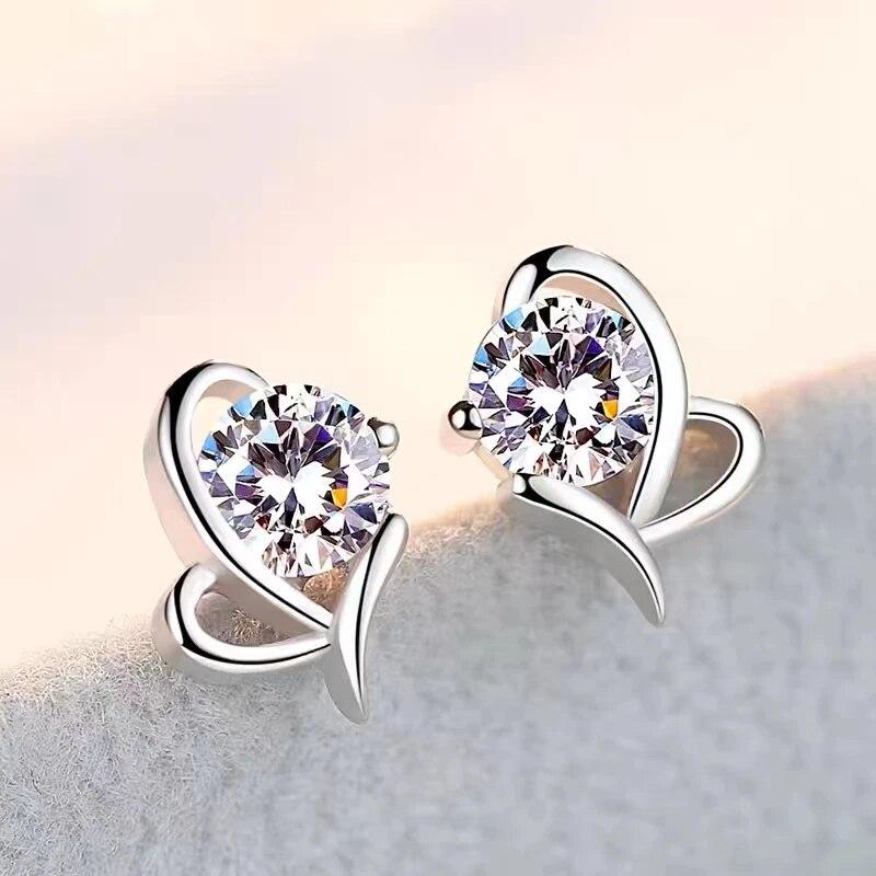 S925 Silver Moissanite 1 Carat Heart For You Earrings, Feminine, Small, Cute And Fashionable Item For Best Friend Or Girlfriend