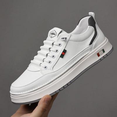 2025 Men's Casual Low-Top Leather Sneakers - Soft Sole, Trendy Cowhide, Versatile White Design