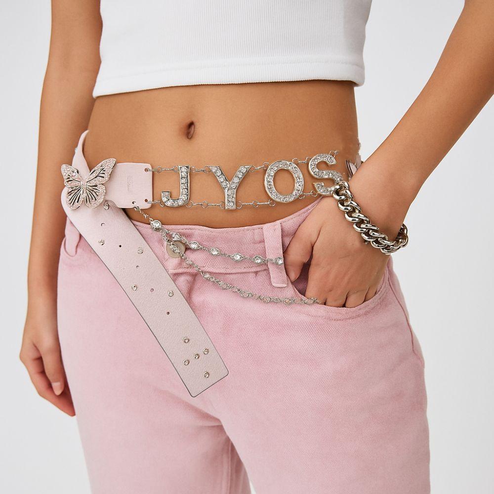 PU Leather Butterfly Waist Chain Spice Girl Y2K Waistband Rhinestone Belts  Decorative Jeans