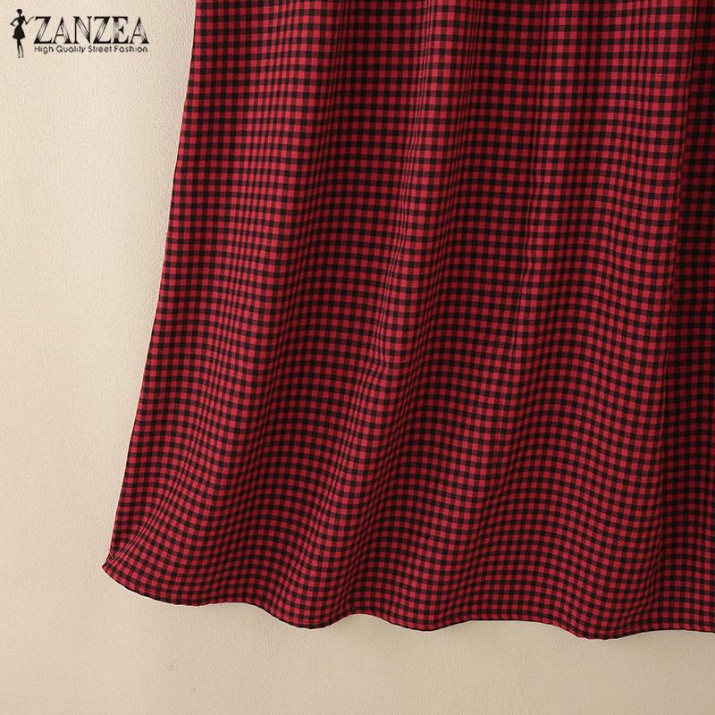 ZANZEA Rochie de vară casual pentru femei, cu gât rotund, fără mâneci, cu imprimeu carouri