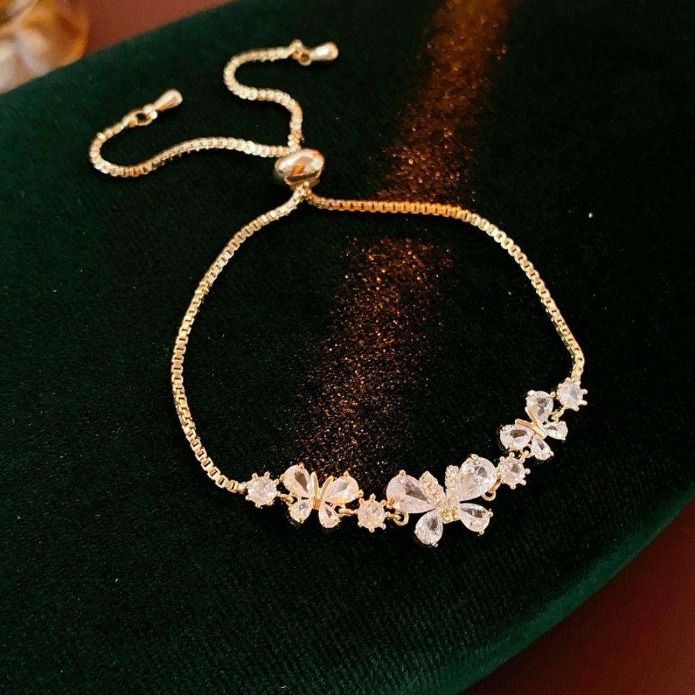 Delicate Crystal Butterfly Bracelet Hand  Jewelry Vintage Zircon Bangles Rhinestone Bracelet  Lady