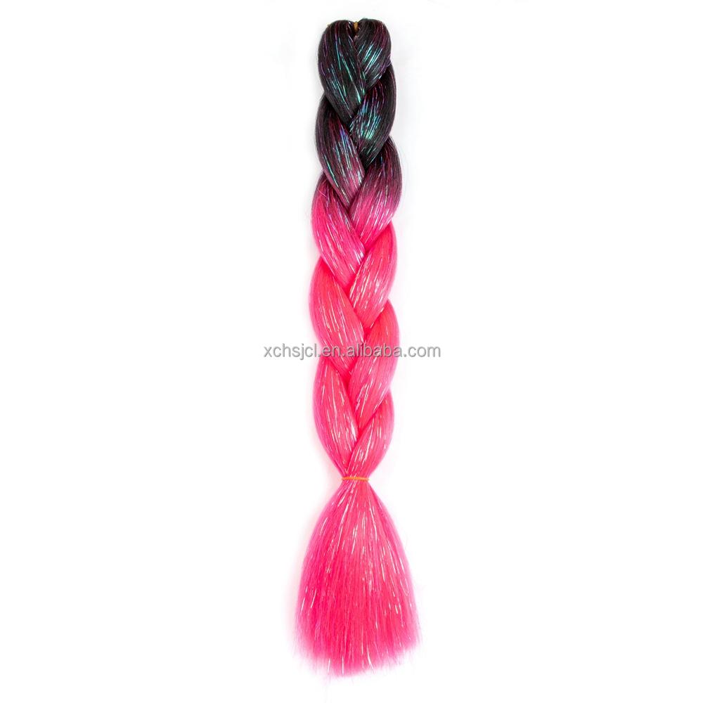 Customized Soft Heat Resistant Fiber Festival Ombre Pure 2 3 4 5 Tone Color Tinsel Glitter Jumbo Braiids