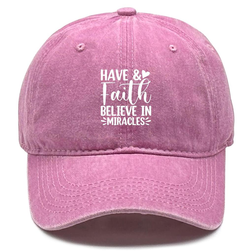 HAVE Faith" Print Adjustable Baseball Hat, Flat Cap Solid Color Casual Headwear Distressed Snapback Sun Hat