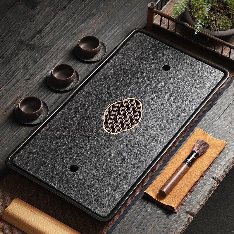 Ujin Stone Rectangular Tea Tray with Drainage and Water Storage
