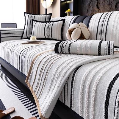 Autumn Home Rutschfestes gestreiftes Sofakissen Couch Sofabezüge Matte Chenille Schonbezug Funda Sofamatte