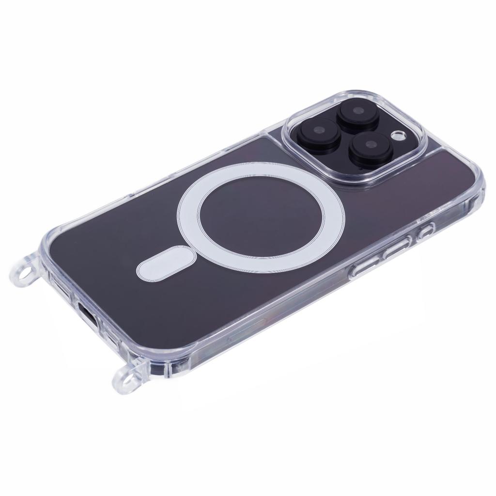 Für iPhone 16 Pro Hülle Kompatibel mit MagSafe TPU+PC 1,5mm Transparentes Handycover mit Schlüsselbandlöchern