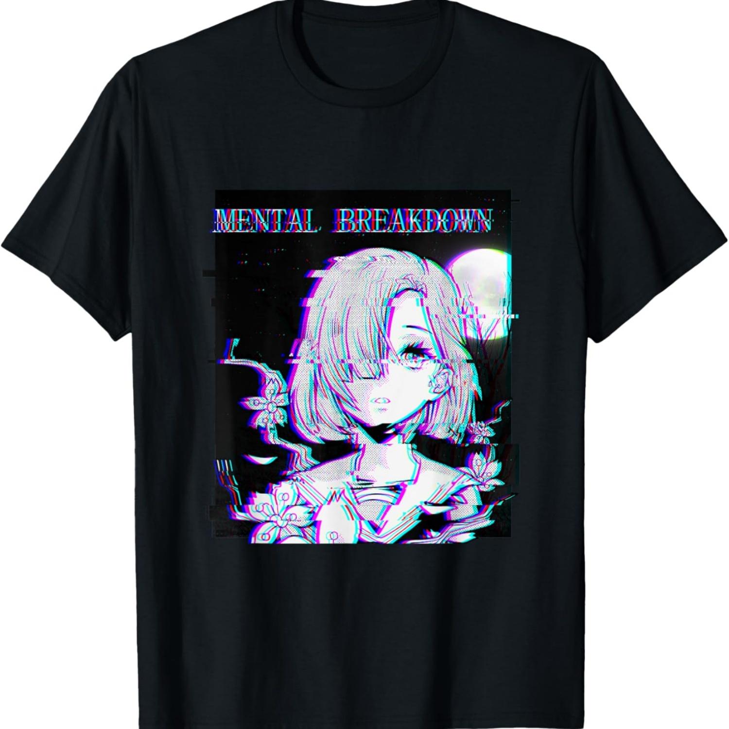 Glitchcore Weirdcore Aesthetic Hyperpop Mental Breakdown T-Shirt S чёрный