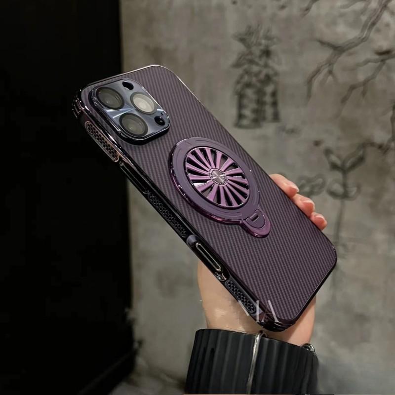Carbon Fiber Pattern Rotary Bracket Case Suitable for IPhone 16 Mobile Phone Case Electroplating Heat Dissipation Frame Apple 15 Protective Case