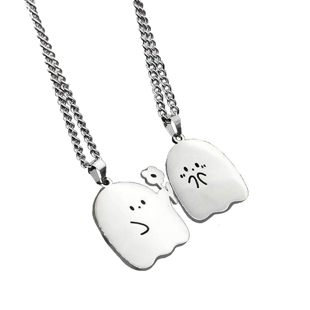 Set of 2 Cute Specter Necklaces Pendant Necklace Women Necklace Stainless Steel Texture Pendant Necklaces Birthday Gifts