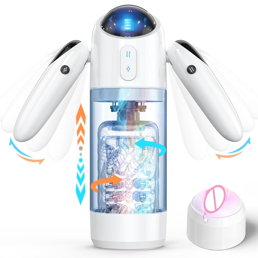Masturbatore maschile automatico con maniglia, pompino, masturbazione con 4 modalità di spinta e 7 di rotazione, giocattoli sessuali per uomini, vagina tascabile