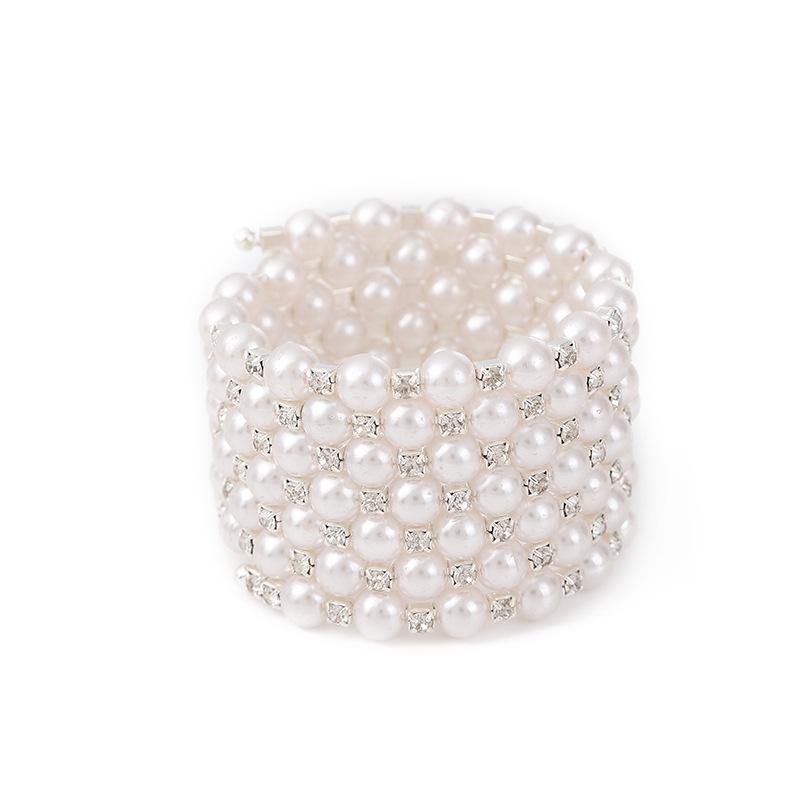 Multilayer Wrapped Pearl Jewelry Bridal Versatile Diamond Set Elastic Pearl Bracelet Bracelet