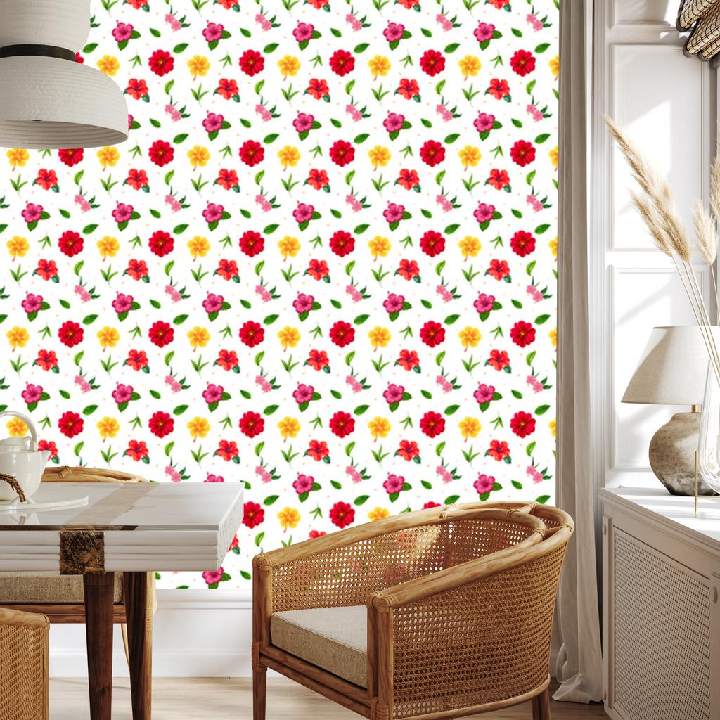 White and Lime Flowers Wallpaper for Living Room and Bedroom 50x1000