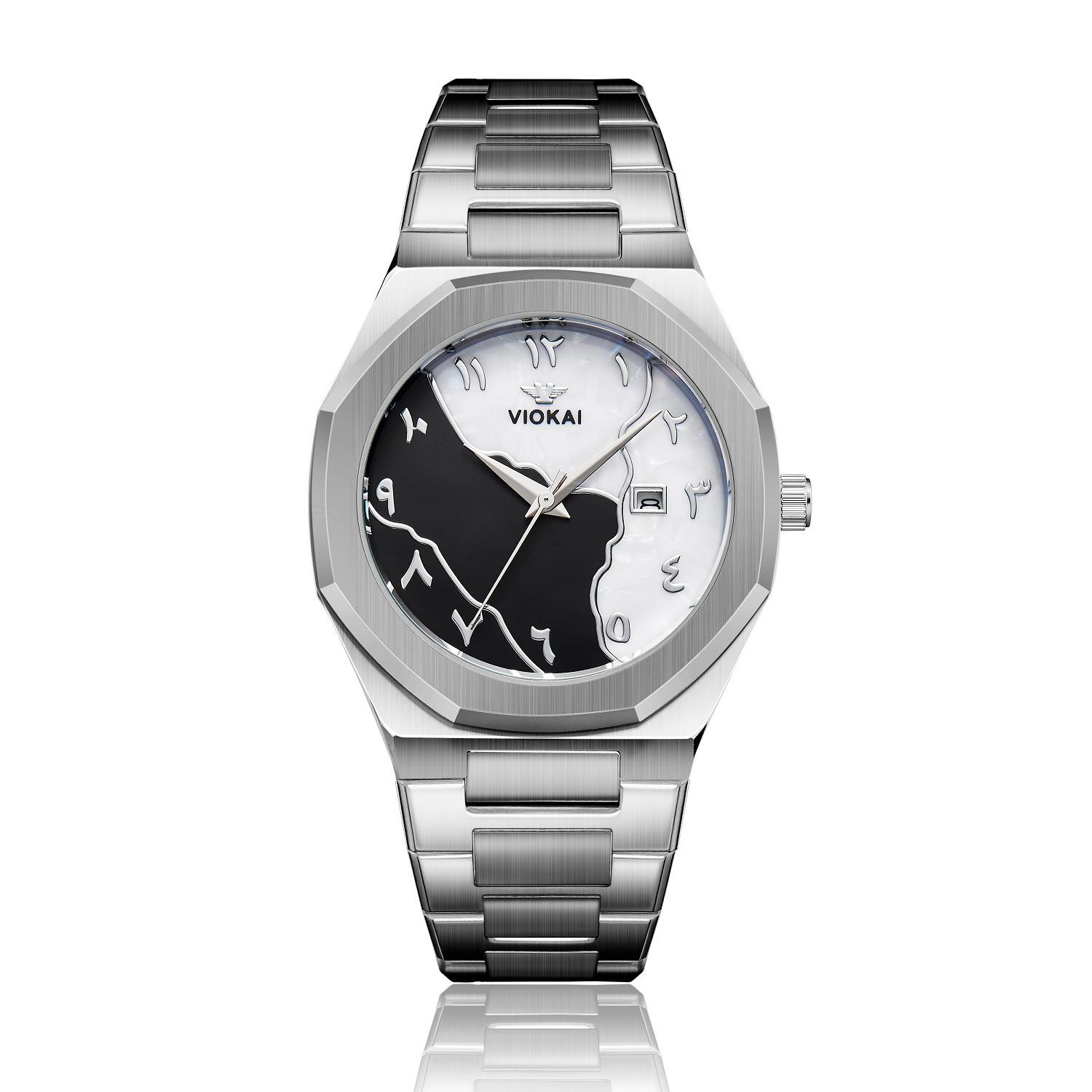 Octagon Alloy Men S Watch Simple Shell Fashion Trend Steel Belt Quartz Calendar Watch