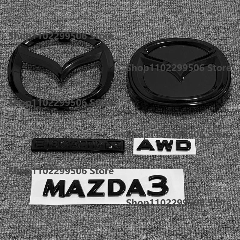 Glossy Black ABS Car Front Grille Eemblem Rear Trunk Badge Replace Stickers SKYACTIV GX For 2019-2025 Mazda 3 Logo Accessories