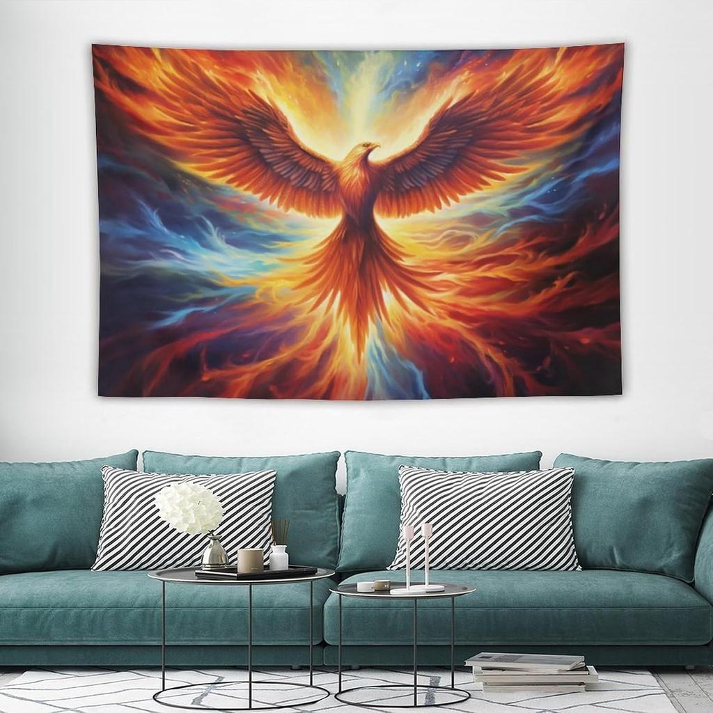 Wall Tapestry for Bedroom Majestic Fantasy Vibrant Rising Fire Bird Phoenix Flags Tapestry for Room Living Room Wall Decor Large