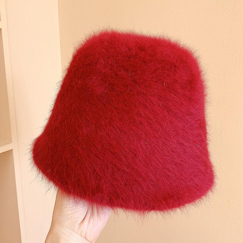 Winter Women's Fashion Solid Color Rabbit Fur Hat Bucket Hat Fisherman Hat Outdoor Warm Basin Hat Ladies Panama Bucket Hat